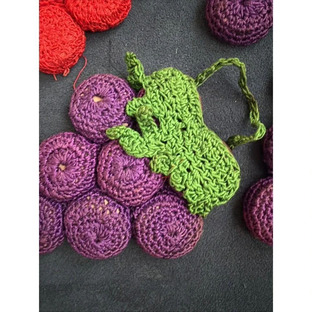 Lot Of 4‎ Vtg Handmade Crochet And Bottlecap Cork Grape Trivets Purple And Red